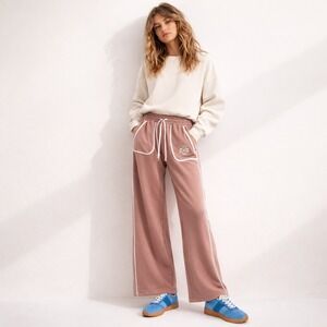 Loewe Anagram Terry Sweatpants Sand Contrast Trim Wide Leg Joggers Sz S